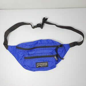 Vintage 1990s Jansport Fannypack Belt-Bag Made USA Nylon Blue Double Zip Pockets